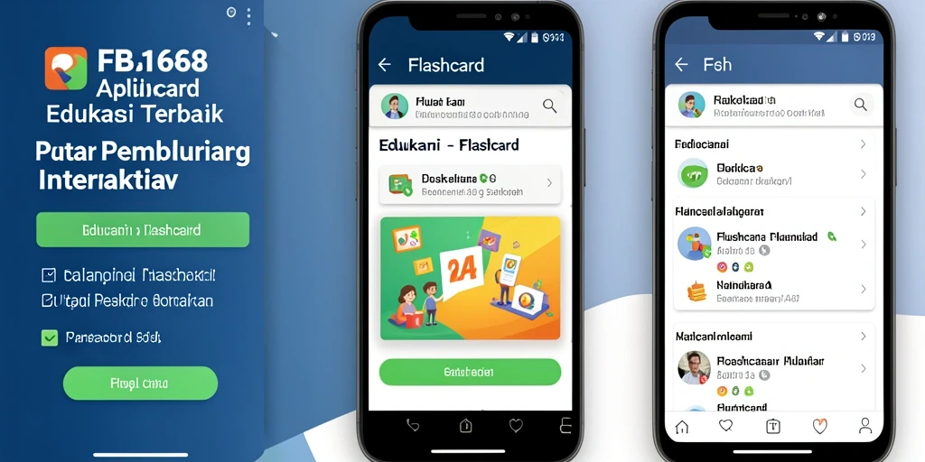 Tampilan antarmuka aplikasi FB168 dengan fungsi Flashcard yang interaktif.