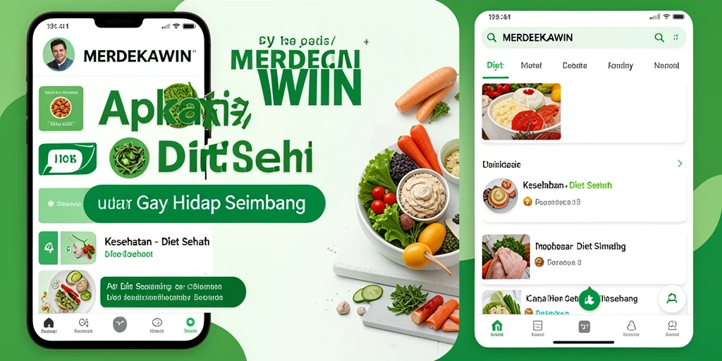 Antarmuka aplikasi MERDEKAWIN untuk diet sehat yang menarik.