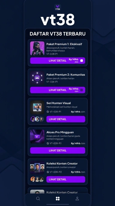 Tampilan halaman daftar vt38